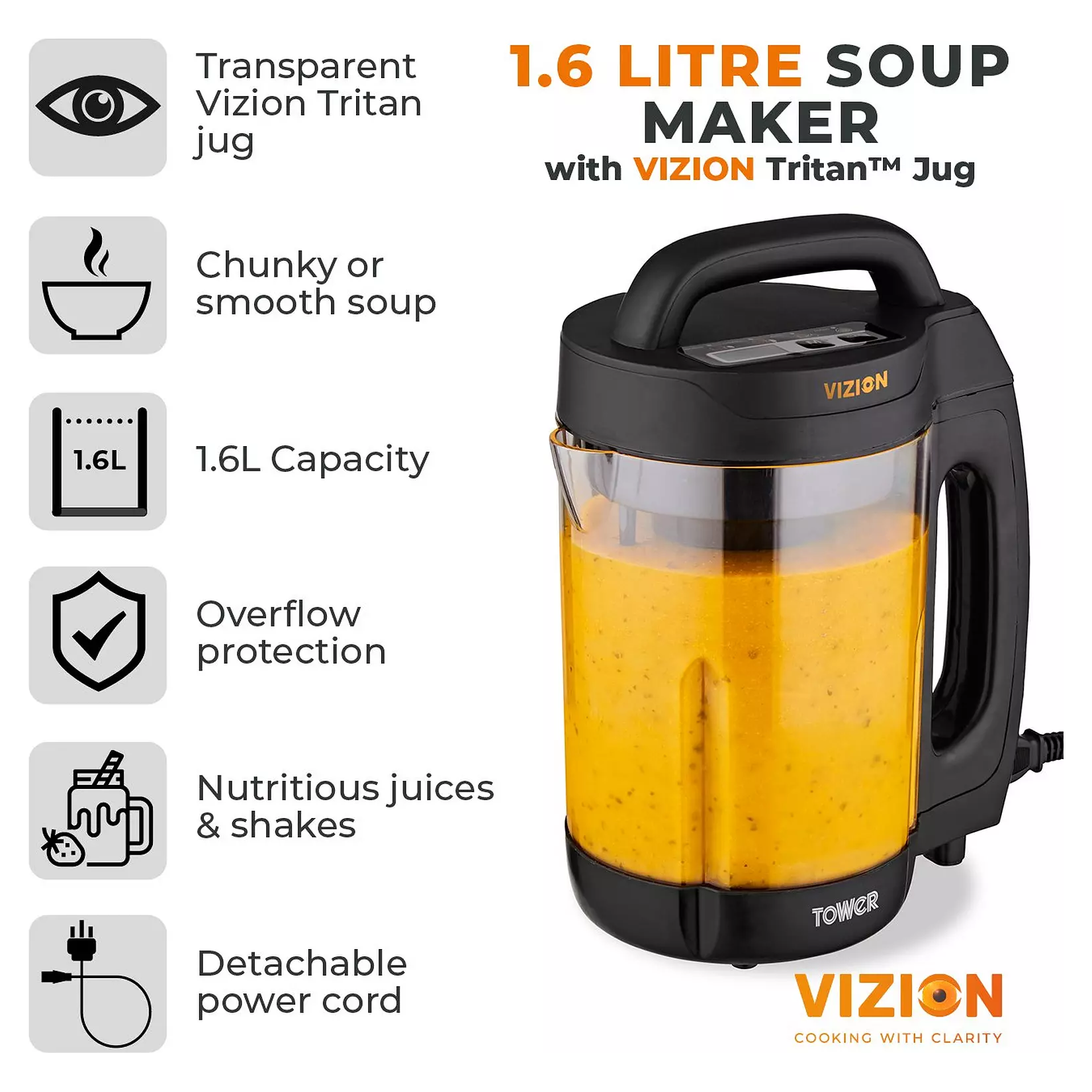 Buy Alann Trading Limited,Tower T12067 1000W Vizion 1.6L Soup Maker – Transparent Body - Gadcet UK | UK | London | Scotland | Wales| Near Me | Cheap | Pay In 3 | Food Cookers & Steamers